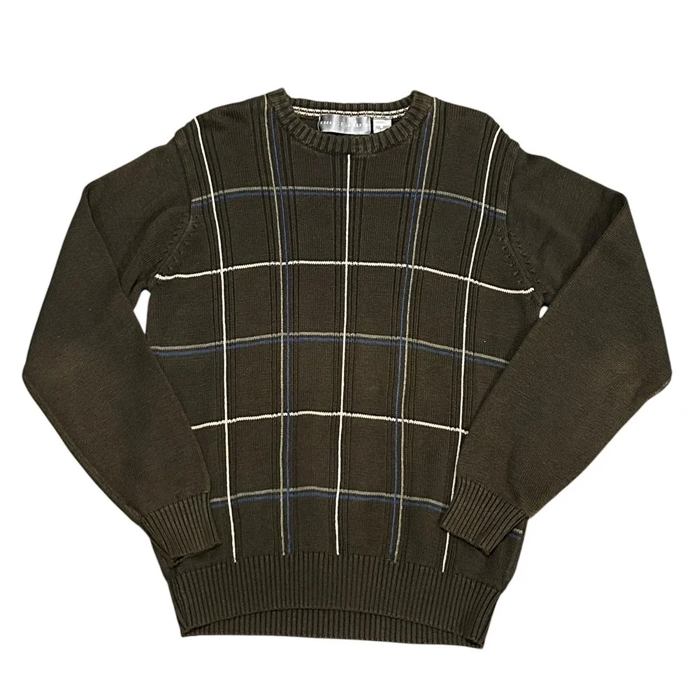 Vintage Oscar de la Renta Mens  Plaid Brown Sweater Quiet Luxury